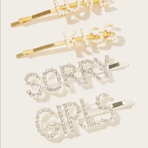 Faux Pearl & Rhinestone Engraved Letter Hairpin